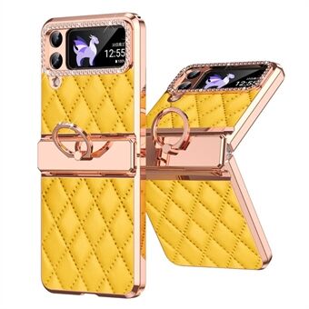 Til Samsung Galaxy Z Flip3 5G Ring Kickstand Præget PU Læderbelagt PC-etui Rhinestone Elektroplateret Telefoncover.