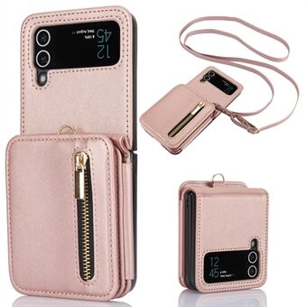 Til Samsung Galaxy Z Flip3 5G Crossbody Telefon-etui med PU Læderbelagt PC Cover og Kortholder