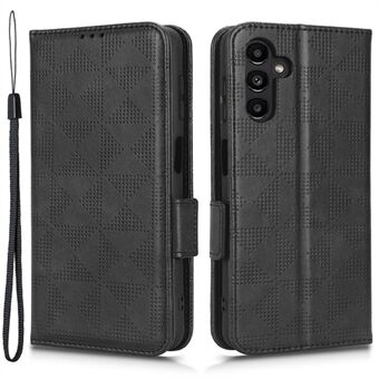 Til Samsung Galaxy A13 5G / A04s 4G (164,7 x 76,7 x 9,1 mm) Anti-drop Folio Flip Phone Case Trekantet mønster påtrykt tegnebogscover Stand PU læder telefonskal med rem - sort