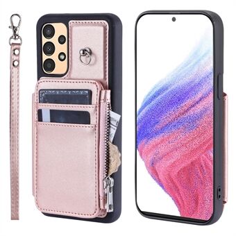 009 Anti-ridse telefon etui til Samsung Galaxy A13 4G / 5G, RFID-blokerende PU+TPU cover med kickstand lynlås pungskal med rem.