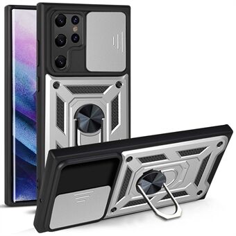 Ring Kickstand Hybrid Hard PC Blød TPU Stødsikker beskyttelsescover med skydekamerabeskytter til Samsung Galaxy S22 Ultra 5G