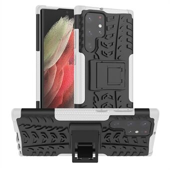 Til Samsung Galaxy S22 Ultra 5G Anti-ridse Anti-drop Tire Texture Blød TPU + Hard PC Dobbelt beskyttelse Telefon Case med Kickstand