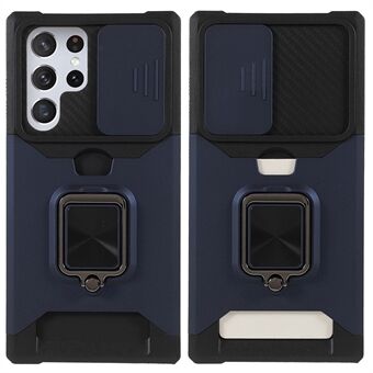 Camera Slider PC + TPU Telefon Case Kortholder og Kickstand Design Ridsefast faldsikkert telefoncover til Samsung Galaxy S22 Ultra 5G
