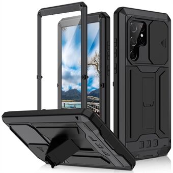 R-JUST 2. generation til Samsung Galaxy S22 Ultra 5G telefoncover Skydekameracover Anti-drop telefoncover Kickstand med indbygget skærmbeskytter af hærdet glas