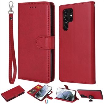 KT Leather Series-3 aftageligt 2-i-1 design telefoncover til Samsung Galaxy S22 Ultra 5G, PU læder Stand Magnetisk stødsikkert beskyttelsescover med rem