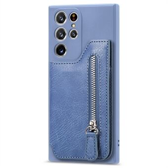 Til Samsung Galaxy S22 Ultra 5G Silikone Telefon Etui Anti-Drop Wallet Telefon etui PU læder stødsikkert cover med lynlås pose