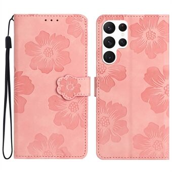 Til Samsung Galaxy S22 Ultra 5G Smartphone etui Stand Blomster påtrykt PU læder pung telefoncover