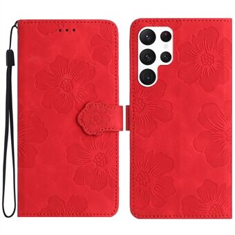 Til Samsung Galaxy S22 Ultra 5G Smartphone etui Stand Blomster påtrykt PU læder pung telefoncover