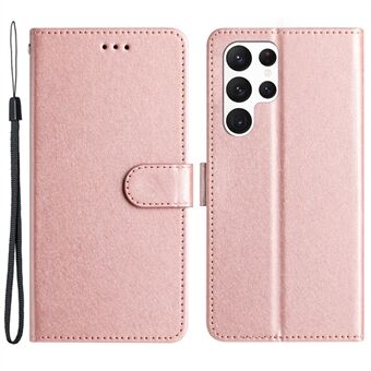 Til Samsung Galaxy S22 Ultra 5G PU Læder Telefon Taske Stand Cover Silke Texture Fuld beskyttelse Shell med rem