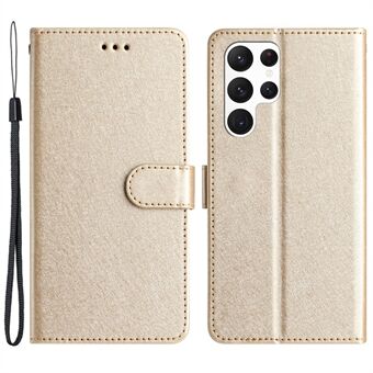 Til Samsung Galaxy S22 Ultra 5G PU Læder Telefon Taske Stand Cover Silke Texture Fuld beskyttelse Shell med rem