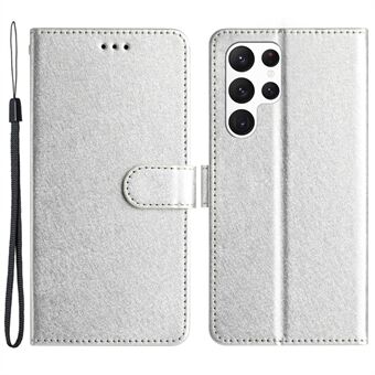 Til Samsung Galaxy S22 Ultra 5G PU Læder Telefon Taske Stand Cover Silke Texture Fuld beskyttelse Shell med rem