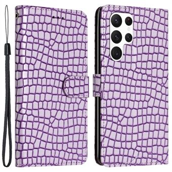 Til Samsung Galaxy S22 Ultra 5G lædercover Crocodile Texture Stand Wallet Telefonetui med håndstrop