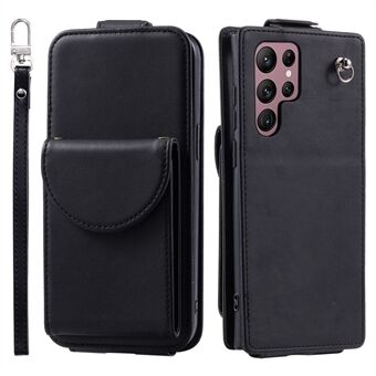 Til Samsung Galaxy S22 Ultra 5G Etui Vertikal Flip PU Læder+TPU Telefoncover med Håndledsstrop