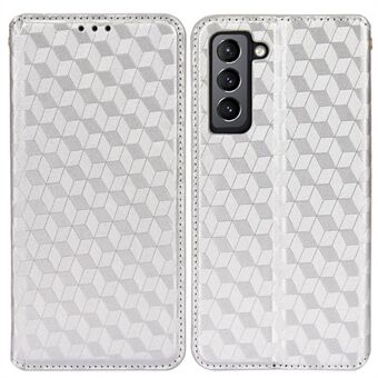 Imprinting 3D Rhombus Pattern Protective Case PU-lædercover + indre TPU-telefoncover med Stand til Samsung Galaxy S22 5G