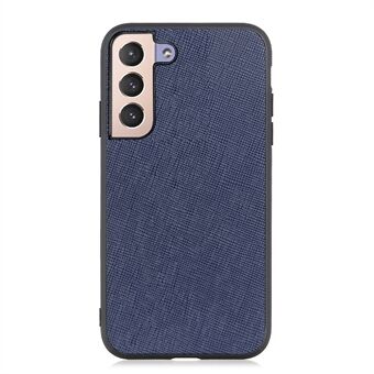 Cross Texture Ægte Læder Coated TPU + PC Hybrid Case Telefon Beskyttelsescover til Samsung Galaxy S22 5G