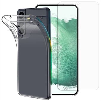 Til Samsung Galaxy S22 5G Soft TPU klart fleksibelt cover med fuld lim 0,1 mm hærdet glas skærmbeskytter (understøtter oplåsning af fingeraftryk)