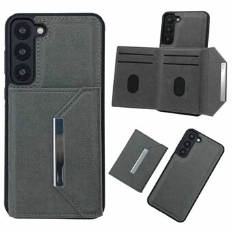 Til Samsung Galaxy S22 5G-etui med aftagelig kortholder i læder+TPU telefoncover og stativ.