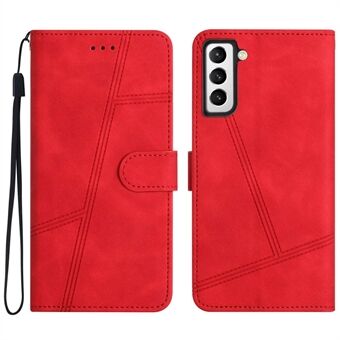 Til Samsung Galaxy S22 5G Skin-touch Feeling Retro PU-lædercover linjer påtrykt Flip Folio Stand Wallet Phone Case