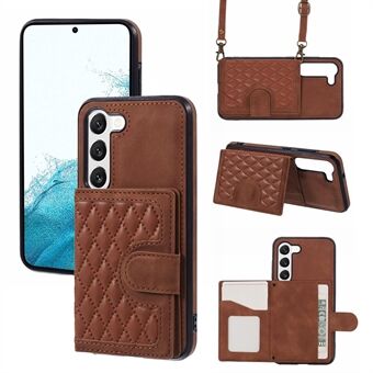 Til Samsung Galaxy S22 5G Mobiltelefon Etui Læder+TPU Kortholder Taske Anti-slip Cover med Skulderrem.