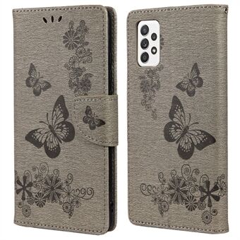 Til Samsung Galaxy A33 5G Butterfly Flower påtrykt stødsikker læderetui Telefonbeskytter med Stand tegnebog