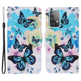 Mønstret print Cross Texture læder wallet cover med stander Magnetisk flip-etui med rem til Samsung Galaxy A33 5G.