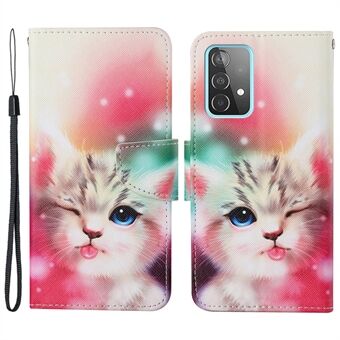 PU læder mønster print tegnebog flip-etui kryds tekstur stativ telefon cover med rem til Samsung Galaxy A33 5G