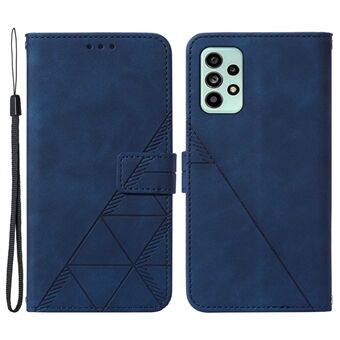 Til Samsung Galaxy A53 5G Fuld beskyttelse Imprinting Lines PU læder Fastgjort TPU indvendigt etui Stand Flip Wallet Cover med rem