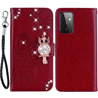 Rhinestone Decor Flip PU Læder Magnetisk Lås Taske Pong Stand Ugle Blomst påtrykt Skal Cover med rem til Samsung Galaxy A33 5G