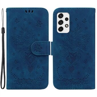 Til Samsung Galaxy A33 5G Stand Wallet Flip Læder Taske Imprinting Roses Butterflies Pattern Telefoncover