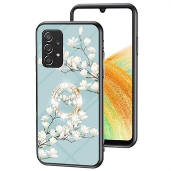 Til Samsung Galaxy A33 5G Blomstermønster trykt TPU+PC+Hærdet glas Anti-fingeraftryk Mobiltelefonetui med Kickstand