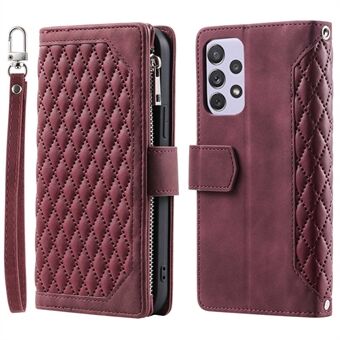 Til Samsung Galaxy A33 5G 005 Anti-ridse Rhombus Grid Texture PU Læder Lynlås Lomme Stand Pung Telefon Case Shell