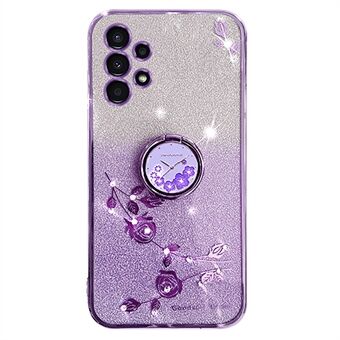 Til Samsung Galaxy A33 5G Ring Kickstand Glitter Gradient TPU telefonetui Blomstermønster Anti-ridsecover