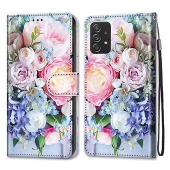 Stå funktion PU læder Telefon Etui Mønster Print Pengepung Flip Beskyttende Cover med Håndledsrem til Samsung Galaxy A53 5G.