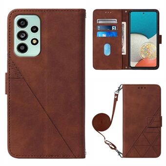 PB2-1 Serien Linje Prægning Folio Flip PU Læder Stand Wallet Telefoncover med Skulderrem til Samsung Galaxy A53 5G