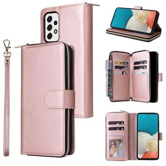 Til Samsung Galaxy A53 5G-etui med kortspalter, lynlås og læder-telefoncover.