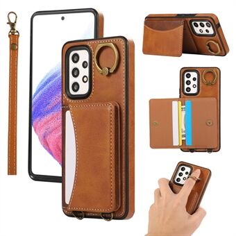 For Samsung Galaxy A53 5G PU Læder Bagside Etui Kort Holder Stativ Telefon Cover med Håndledsrem