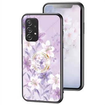 Til Samsung Galaxy A53 5G Anti-fald blomstermønster trykt bagcover TPU+PC+Hærdet glas præcist udskæring telefoncover med støttefod