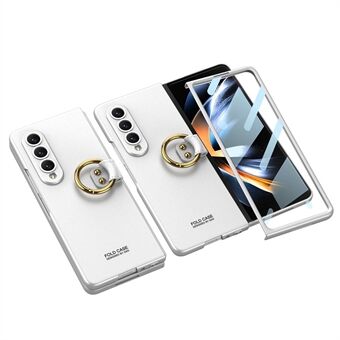 GKK til Samsung Galaxy Z Fold4 5G Ultra Slim Hard PC Cover Metal Ring Telefon Case med hærdet glas skærmbeskytter