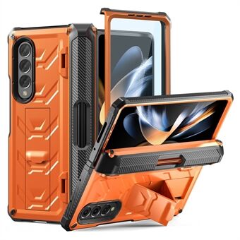 Til Samsung Galaxy Z Fold4 5G SM-F936B Rugged Series Kickstand Stødsikker telefonetui TPU + PC Hybrid Cover med Pen Holder Hængsel