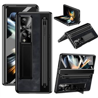 Til Samsung Galaxy Z Fold4 5G Retro-telefon etui med stativ, beskyttelsesfilm af hærdet glas og stylus pen.