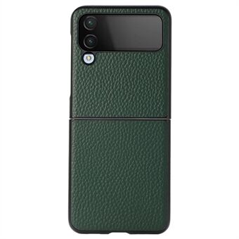 Til Samsung Galaxy Z Flip4 5G Litchi Texture Ægte Læder Telefon Taske TPU+PC Hybrid Shock Absorption Shell