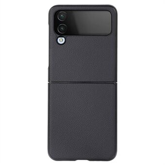 Til Samsung Galaxy Z Flip4 5G Litchi Texture Stødsikker telefoncover Ægte læderbelagt TPU+PC faldbeskyttelse bagcover