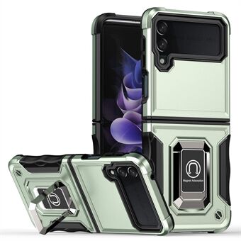 Til Samsung Galaxy Z Flip4 5G Hard PC Blød TPU stødabsorberende telefontaske Roterende Ring Holder Kickstand Cover