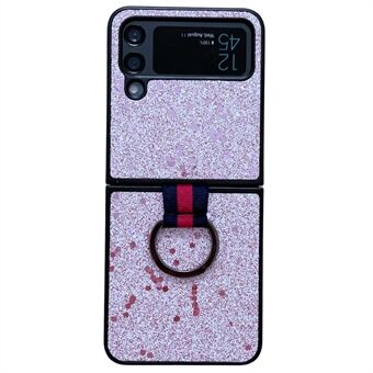 Til Samsung Galaxy Z Flip4 5G Glitter Pailletter PU-læderbelagt PC Anti-fald Rygcover Foldetelefonetui med Ring