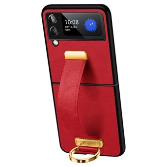 SULADA Fashion Series til Samsung Galaxy Z Flip4 5G Kickstand Design voksagtigt læderbelagt pc-skal galvaniseringstelefonetui med armbånd