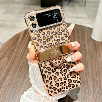 Til Samsung Galaxy Z Flip4 5G Taske Leopard Mønster Ringholder Rhinsten Hårdt PC Telefon Cover