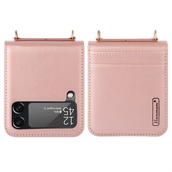 HANMAN Mill Series til Samsung Galaxy Z Flip4 5G PU læder foldeetui Kortholder Anti-ridse telefoncover med håndstrop