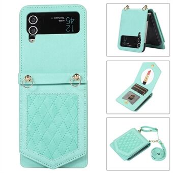 Til Samsung Galaxy Z Flip4 5G Makeup Spejl Foldende Telefon Etui Kortholder RFID-blokerende påtrykt PU-læder + PC-cover med skulderrem