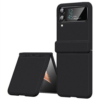 Til Samsung Galaxy Z Flip4 5G Kohud Læder+PC-telefonetui Litchi Texture Stødsikkert cover