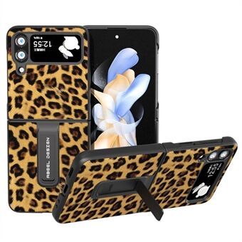 ABEEL til Samsung Galaxy Z Flip4 5G Anti-ridse telefoncover Leopardmønster PU-læder + PC-kickstand-cover